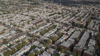 4K aerial stock footage of neighborhoods with row houses, Brooklyn, New York Aerial Stock Footage | AX88_035