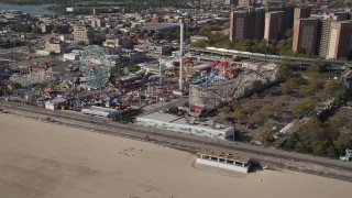 4K aerial stock footage of flying by rides at Luna Park in Coney Island, Brooklyn, New York City, New York Aerial Stock Footage | AX88_046