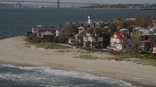 4K aerial stock footage of beachfront homes in Coney Island, Brooklyn, New York, New York Aerial Stock Footage | AX88_069