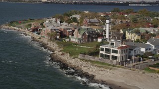 4K aerial stock footage of flying by oceanfront homes in Coney Island, Brooklyn, New York, New York Aerial Stock Footage | AX88_071