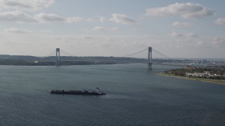 4K aerial stock footage of the Verrazano-Narrows Bridge spanning The Narrows, New York, New York Aerial Stock Footage | AX88_076