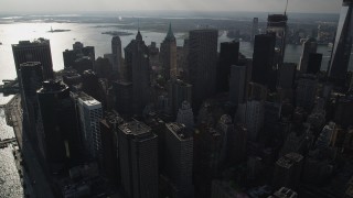 4K aerial stock footage of a view of Lower Manhattan's downtown skyscrapers, New York, New York Aerial Stock Footage | AX88_128