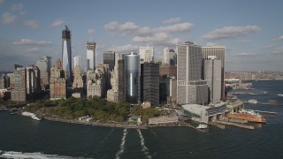 AX88_159 - 4K aerial stock footage of Battery Park and skyscrapers in Lower Manhattan, New York, New York