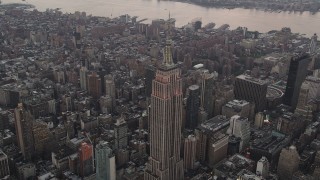 4K aerial stock footage Approaching Empire State Building, Midtown Manhattan, New York, twilight Aerial Stock Footage | AX89_048