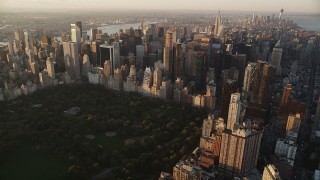 4K aerial stock footage Flying by Midtown Manhattan, New York, New York, sunrise Aerial Stock Footage | AX90_044