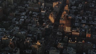 4K aerial stock footage Flying over Greenwich Village, revealing Lower Manhattan, New York, sunrise Aerial Stock Footage | AX90_063