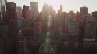 4K aerial stock footage Flying by Lower Manhattan, New York, New York, sunrise Aerial Stock Footage | AX90_126