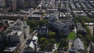 AX91_015 - 4K aerial stock footage of orbiting City College of New York, Hamilton Heights, New York