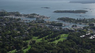 4K aerial stock footage of flying by a marina on the coast, New Rochelle, New York Aerial Stock Footage | AX91_029