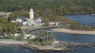 AX91_051 - 4K aerial stock footage of passing by Playland amusement park, Rye, New York