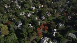 4K aerial stock footage of flying over suburban neighborhoods, Greenwich, Connecticut Aerial Stock Footage | AX91_068