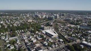 AX91_072 - 4K aerial stock footage of approaching Downtown Stamford, Connecticut