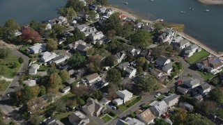 4K aerial stock footage of flying over waterfront homes in Norwalk, Connecticut Aerial Stock Footage | AX91_097