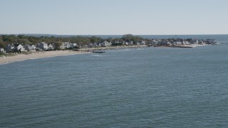 4K aerial stock footage of approaching beachfront homes in Fairfield, Connecticut Aerial Stock Footage | AX91_108