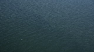 4K aerial stock footage of a reverse view of the calm surface of the Long Island Sound, New York Aerial Stock Footage | AX91_192