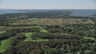 4K aerial stock footage of flying by Shinnecock Hills Golf Course, Southampton, New York Aerial Stock Footage | AX91_207