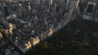 4K aerial stock footage Flying by Upper East Side apartments, New York, New York, sunset Aerial Stock Footage | AX93_026