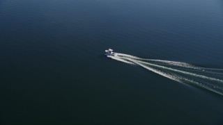 5K aerial stock footage tracking a small boat, Lake Casitas, Ventura, California Aerial Stock Footage | AXSF01_023