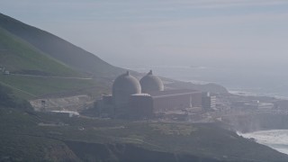 AXSF02_062 - 5K aerial stock footage flyby the Diablo Canyon Power Plant, Avila Beach, California