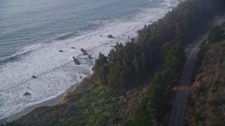 AXSF03_088 - 5K aerial stock footage follow Highway 1 past Kirk Creek Campground, Big Sur, California