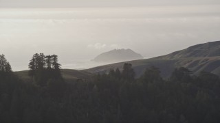 5K aerial stock footage of a view of the Point Sur State Historic Park natural landmark, Monterey County, California Aerial Stock Footage | AXSF03_109