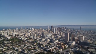 5K aerial stock footage of flying by skyscrapers to Market Street, Civic Center, Downtown San Francisco, California Aerial Stock Footage | AXSF05_012