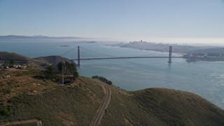 5K aerial stock footage The Golden Gate Bridge, San Francisco Bay, and San Francisco skyline, seen from Marin Headlands, California Aerial Stock Footage | AXSF05_046