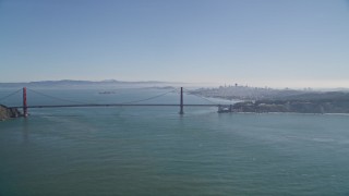 5K aerial stock footage of the Golden Gate Bridge and city skyline, San Francisco, California Aerial Stock Footage | AXSF05_047