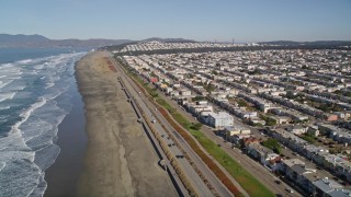 5K aerial stock footage fly over Ocean Beach and Great Highway, approach Outer Sunset District, San Francisco, California Aerial Stock Footage | AXSF05_053