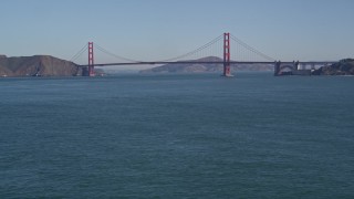 5K aerial stock footage tilt from San Francisco Bay, reveal Golden Gate Bridge, San Francisco, California Aerial Stock Footage | AXSF05_058