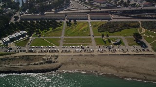 5K aerial stock footage of Crissy Field and Marsh, a city park in Marina District, San Francisco, California Aerial Stock Footage | AXSF05_062