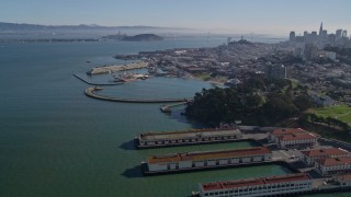 5K aerial stock footage Yacht Harbor, Marina Green, Fort Mason in Marina District, and Fisherman's Wharf, San Francisco, California Aerial Stock Footage | AXSF05_063