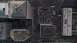 5K aerial stock footage of a bird's eye view of Mission Street and skyscrapers through Downtown San Francisco, California Aerial Stock Footage | AXSF06_016