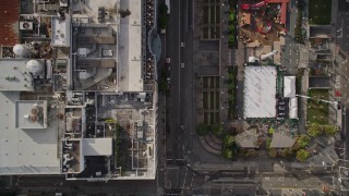 5K aerial stock footage of a bird's eye view of Geary Street, reveal Union Square, Downtown San Francisco, California Aerial Stock Footage | AXSF06_018