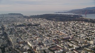 5K aerial stock footage pan across Marina District, Pacific Heights, reveal university in Western Addition, San Francisco, California Aerial Stock Footage | AXSF06_025