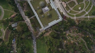 AXSF06_032 - 5K aerial stock footage bird's eye of Golden Gate Park, reveal museums, concourse and tea gardens, San Francisco, California