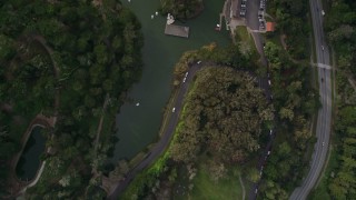 5K aerial stock footage bird's eye view of Japanese Tea Gardens and lake in iconic Golden Gate Park, San Francisco, California Aerial Stock Footage | AXSF06_033