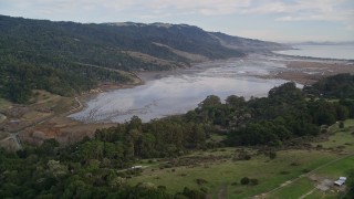 AXSF06_067 - 5K aerial stock footage of approaching Bolinas Lagoon, Bolinas, California