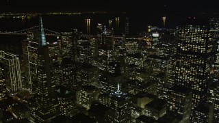 5K aerial stock footage of tilting from Chinatown to reveal skyscrapers in Downtown San Francisco, California, night Aerial Stock Footage | AXSF07_019