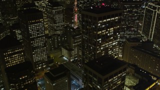 5K aerial stock footage tilt from The Embarcadero, reveal Downtown San Francisco skyscrapers, California, night Aerial Stock Footage | AXSF07_034