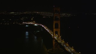 5K aerial stock footage of approaching the iconic Golden Gate Bridge, San Francisco, California, night Aerial Stock Footage | AXSF07_046