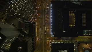 5K aerial stock footage bird's eye view following Market Street, Downtown San Francisco, California, night Aerial Stock Footage | AXSF07_059