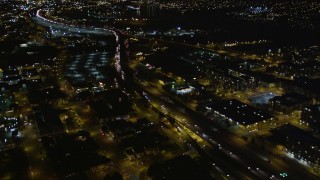 5K aerial stock footage of light traffic on I-880 freeway, Oakland, California, night Aerial Stock Footage | AXSF07_094