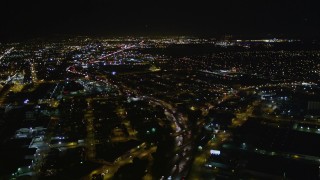 5K aerial stock footage approach and follow Interstate 880, Oakland, California, night Aerial Stock Footage | AXSF07_096