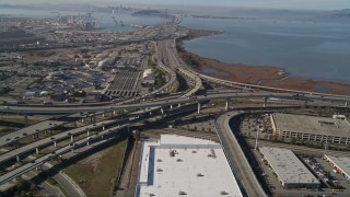 5K aerial stock footage of the MacArthur Maze freeway interchange, Oakland, California Aerial Stock Footage | AXSF08_001