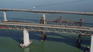 AXSF08_045 - 5K aerial stock footage of light traffic on the Benicia-Martinez Bridge over the Carquinez Strait, California