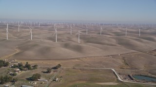 5K aerial stock footage of approaching windmills at Shiloh Wind Power Plant, Montezuma Hills, California Aerial Stock Footage | AXSF08_064