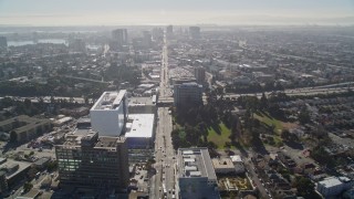 5K aerial stock footage of following Broadway toward Interstate 580 freeway, Oakland, California Aerial Stock Footage | AXSF09_016