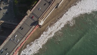 5K aerial stock footage of a bird's eye view of the Presidio side of the Golden Gate Bridge, San Francisco, California Aerial Stock Footage | AXSF09_034