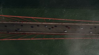 AXSF09_037 - 5K aerial stock footage of a bird's eye view over light traffic on iconic Golden Gate Bridge, San Francisco, California